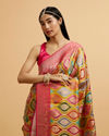 Mohey Women Cream Zari Weave with Rani Accents Saree