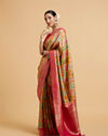 Mohey Women Green and Rani Ogee Patterned Saree with Scallop Borders & Tassel Trims image number 2