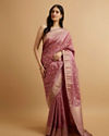 alt message - Mohey Women Purple Floral Jaal Patterned Saree image number 0