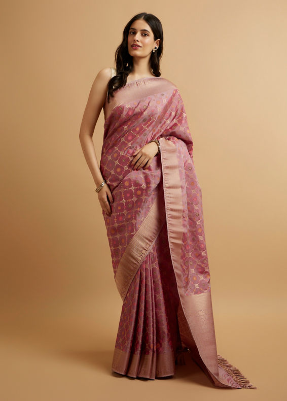 Mohey Women Purple Floral Jaal Patterned Saree