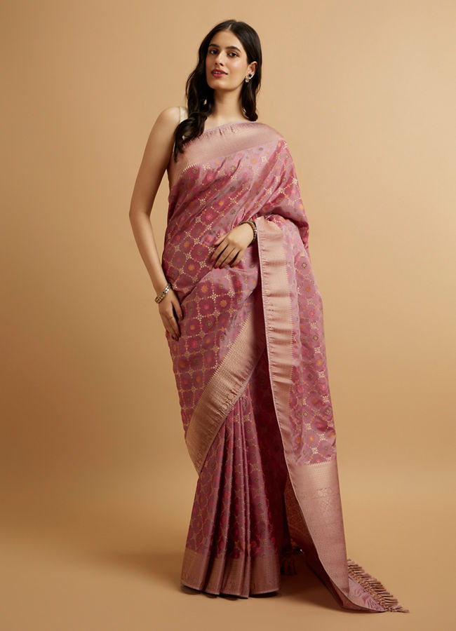 alt message - Mohey Women Purple Floral Jaal Patterned Saree image number 0