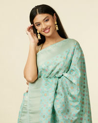 Mohey Women Sea Green Floral Grid Patterned Saree