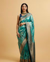 Teal Blue Paisley Patterned Saree with Rhinestones