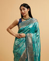 Mohey Women Teal Blue Paisley Patterned Saree with Rhinestones