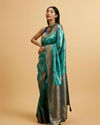 alt message - Mohey Women Teal Blue Paisley Patterned Saree with Rhinestones image number 1