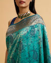 Mohey Women Teal Blue Paisley Patterned Saree with Rhinestones