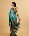 Mohey Women Teal Blue Paisley Patterned Saree with Rhinestones