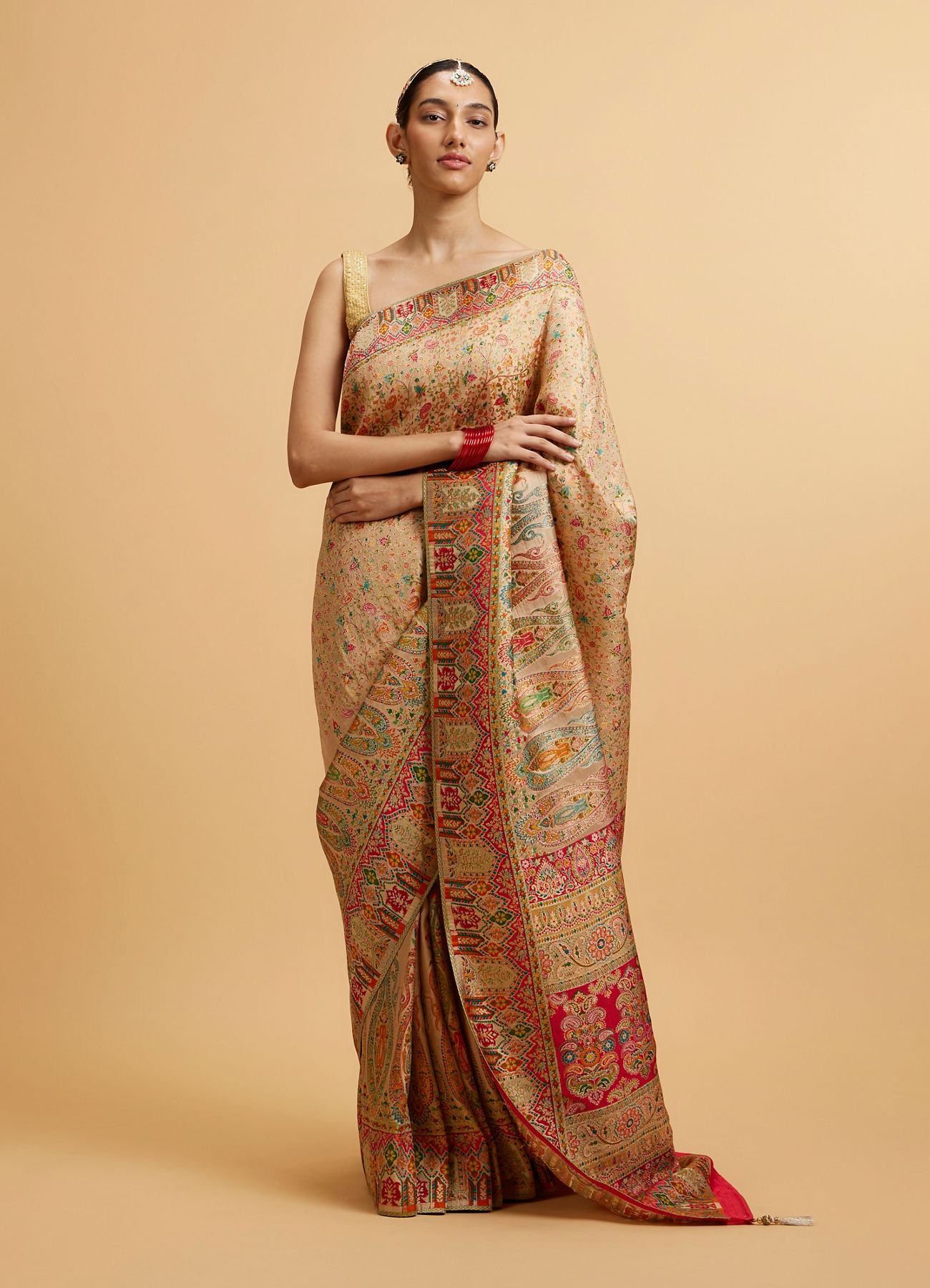 Mohey Women Fawn Art Nouvea Patterned Saree