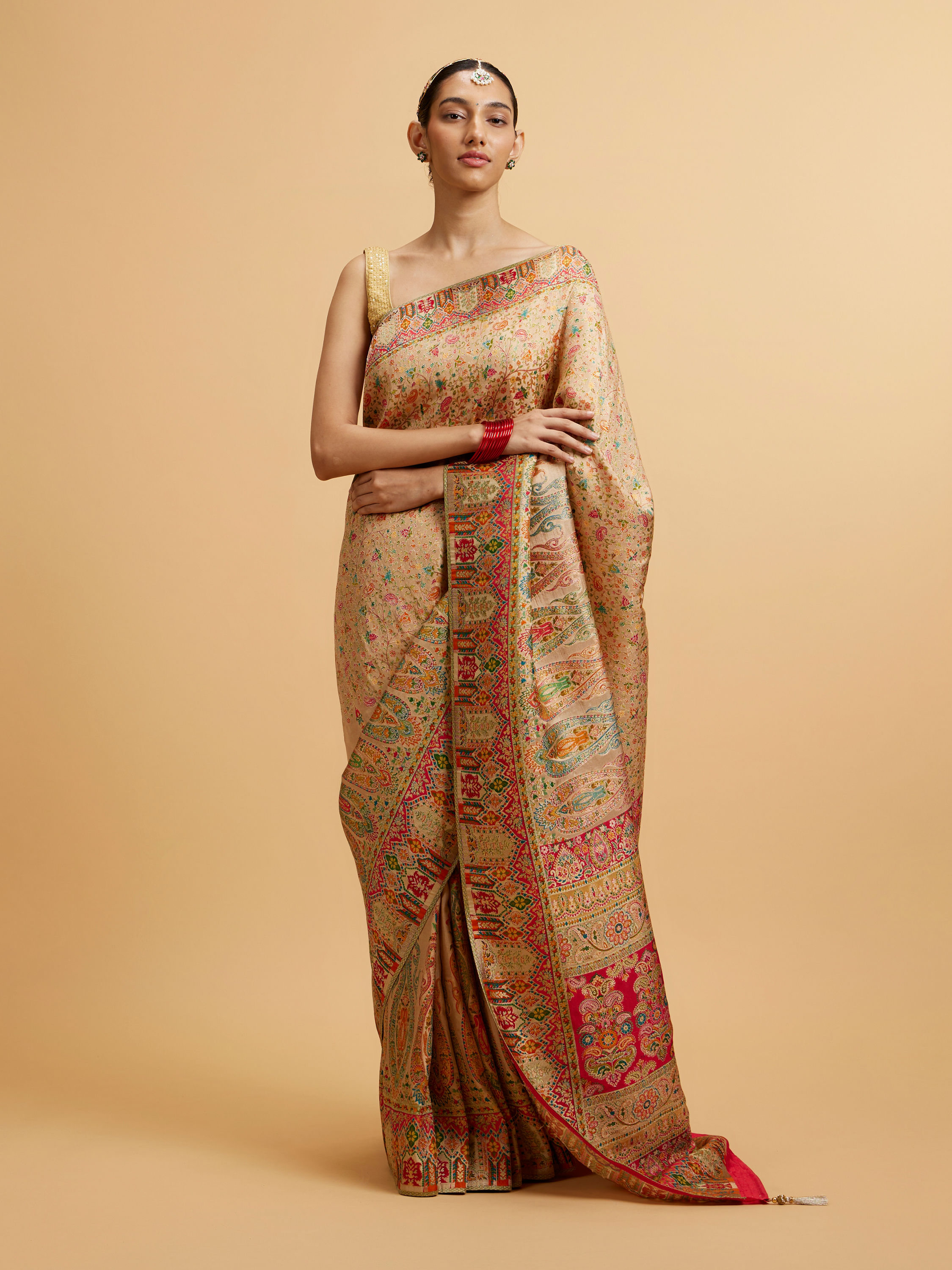 Mohey Women Fawn Art Nouvea Patterned Saree