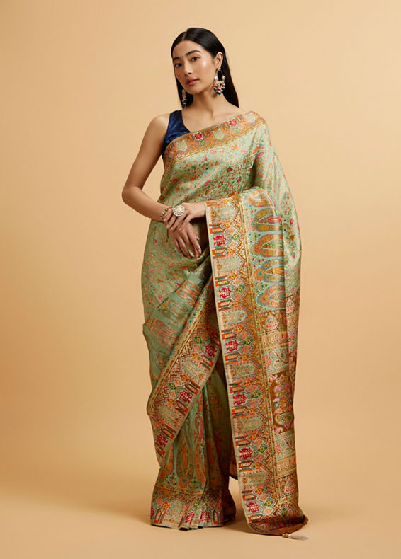 Mohey Women Sea Green Nouvea Patterned Saree