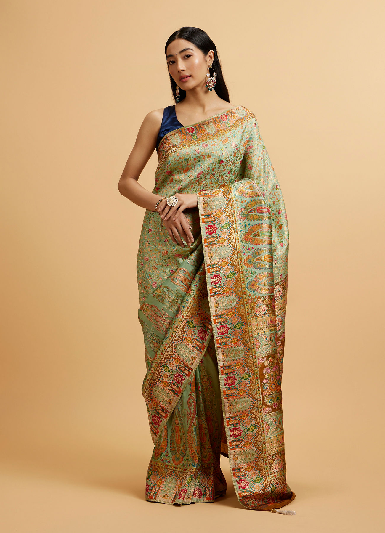 Mohey Women Sea Green Nouvea Patterned Saree