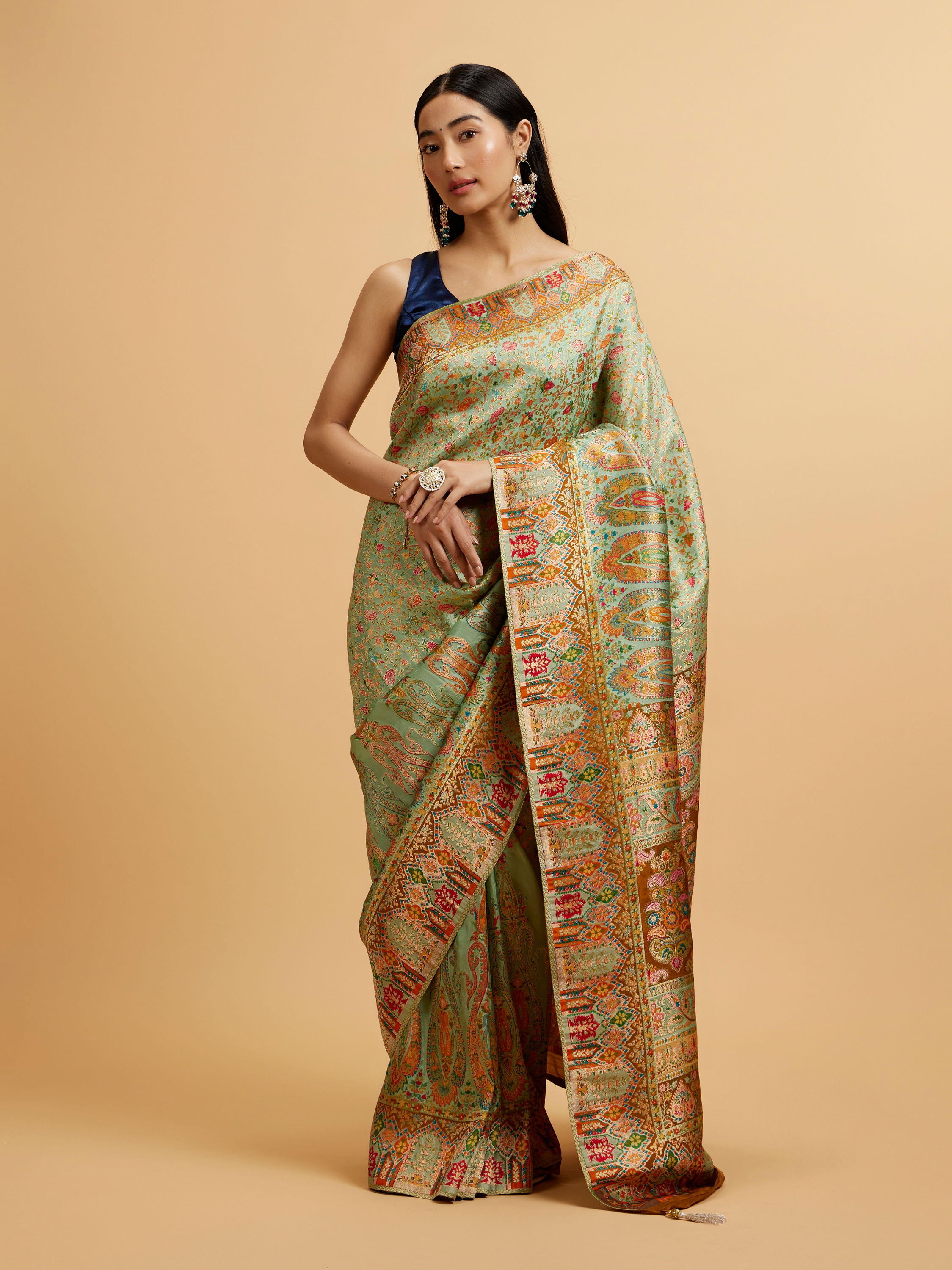 Mohey Women Sea Green Nouvea Patterned Saree