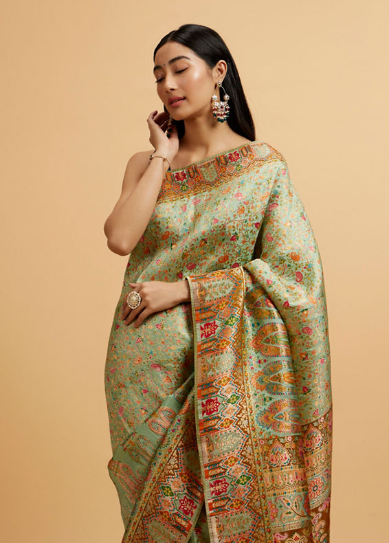 Mohey Women Sea Green Nouvea Patterned Saree