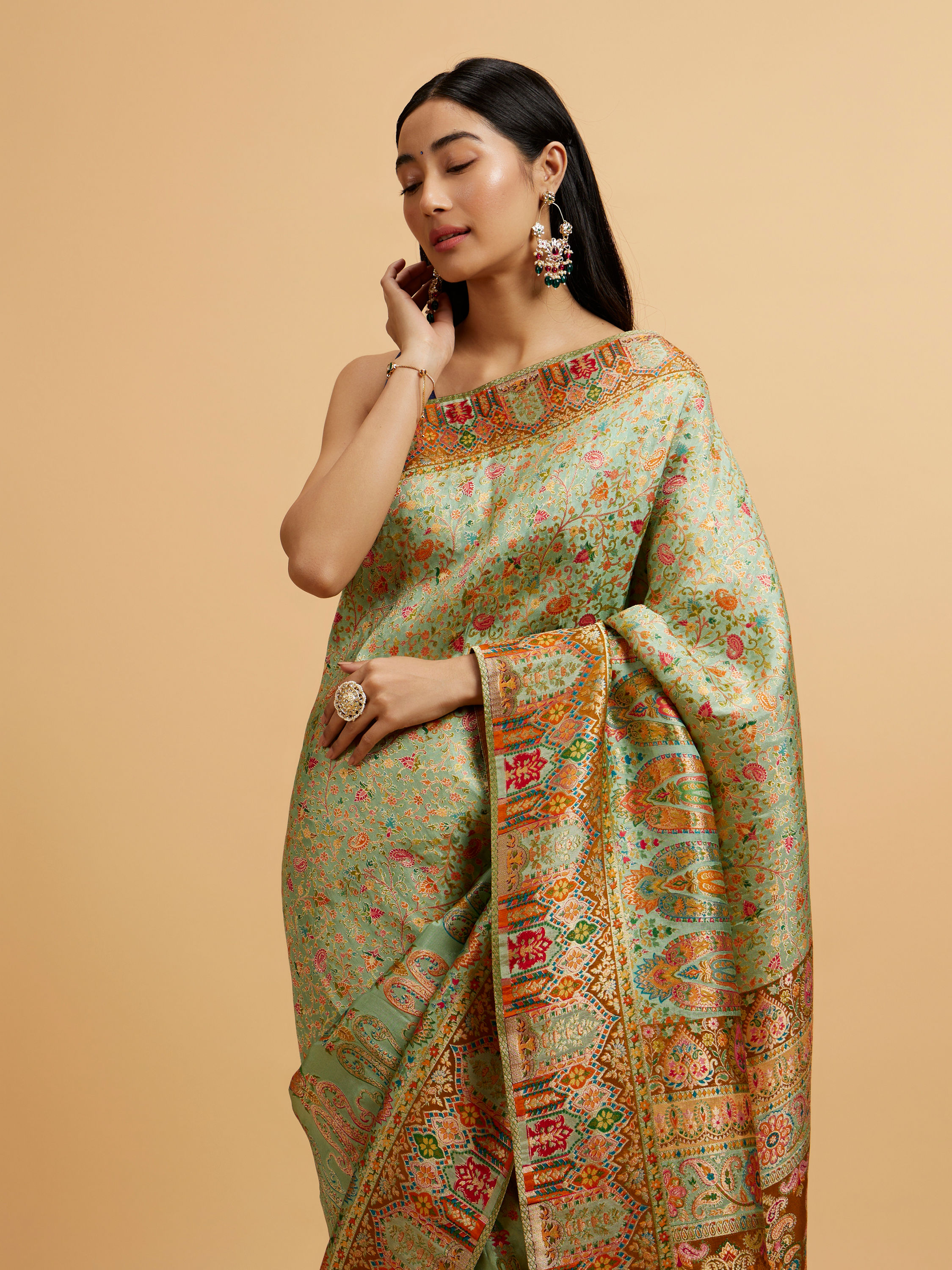 Mohey Women Sea Green Nouvea Patterned Saree