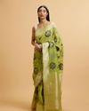 Pista Green Floral Motifs in Zari Work Saree