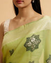 alt message - Mohey Women Pista Green Floral Motifs in Zari Work Saree image number 3