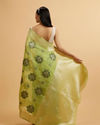 alt message - Mohey Women Pista Green Floral Motifs in Zari Work Saree image number 4