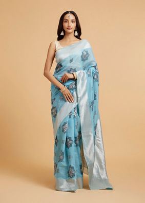 alt message - Mohey Women Light Blue Elegance Saree image number 0