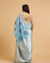 Mohey Women Turquoise Blue Floral Motifs in Zari Work Saree