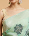 Mohey Women Sea Green Floral Motifs in Zari Work Saree