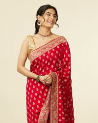 Mohey Women Classic Red Buta Patterned Saree