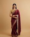 alt message - Mohey Women Wine Floral Buta Patterned Saree with Stone Embellishments image number 0