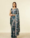 Teal Blue Floral Patterned Saree