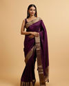 alt message - Mohey Women Wine Linear Patterned Rhinestone Saree image number 0