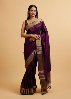 alt message - Mohey Women Wine Linear Patterned Rhinestone Saree image number 0