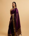 Mohey Women Wine Linear Patterned Rhinestone Saree