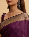 Mohey Women Wine Linear Patterned Rhinestone Saree