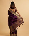 Mohey Women Wine Linear Patterned Rhinestone Saree
