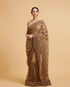 Dark Fawn Bel Buti Embroidered Saree with Stone Work