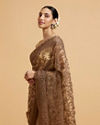Mohey Women Burnt Caramel Embroidered Saree with Stone Work