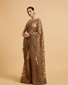 Mohey Women Dark Fawn Bel Buti Embroidered Saree with Stone Work