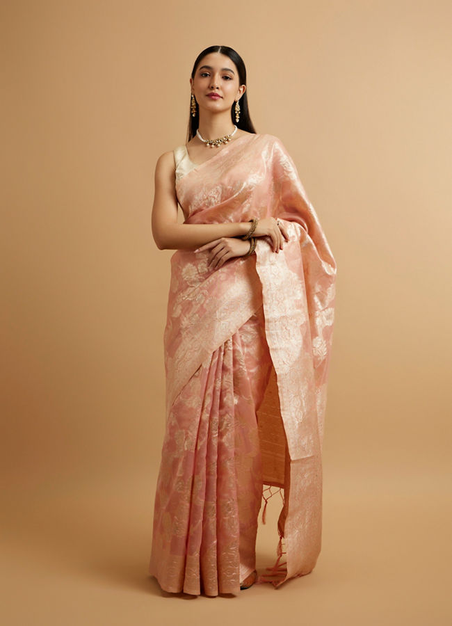 Mohey Women Pink Floral Patterned Saree