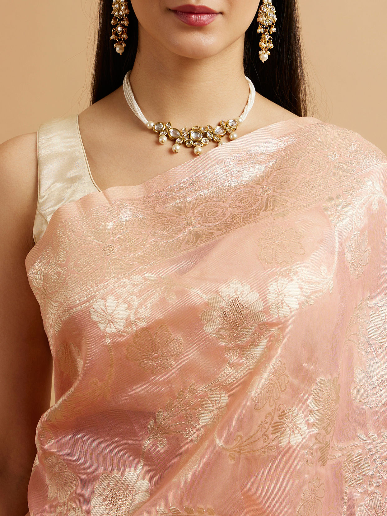 Mohey Women Pink Floral Patterned Saree