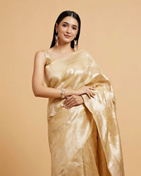 Mohey Women Cream Beige Floral Patterned Saree