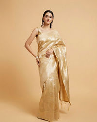 Mohey Women Cream Beige Floral Patterned Saree