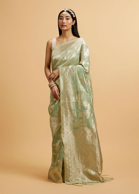 Mohey Women Sea Green Floral Patterned Saree