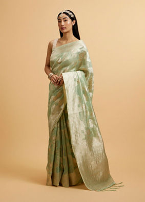 alt message - Mohey Women Sea Green Floral Patterned Saree image number 2