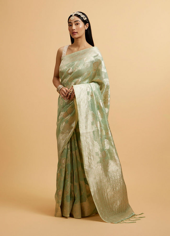 Mohey Women Sea Green Floral Patterned Saree
