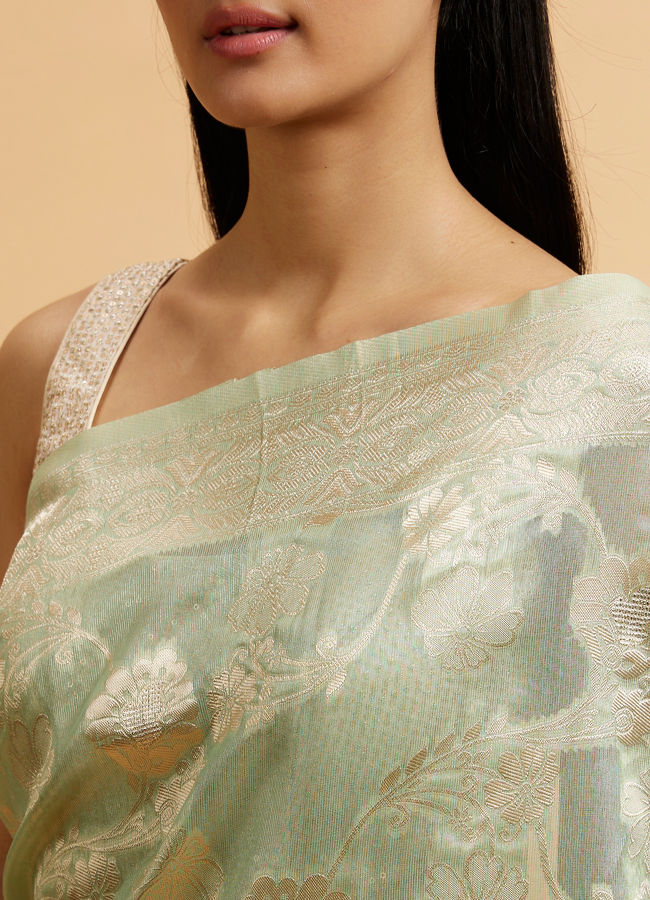 Mohey Women Sea Green Floral Patterned Saree