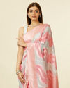 alt message - Mohey Women Pink Light Blue Leaf Patterned Saree image number 1