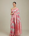Mohey Women Pink Light Blue Leaf Patterned Saree