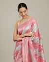 Mohey Women Pink Light Blue Leaf Patterned Saree image number 1