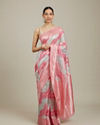 Mohey Women Pink Light Blue Leaf Patterned Saree