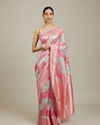 Mohey Women Pink Light Blue Leaf Patterned Saree image number 2