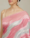 Mohey Women Pink Light Blue Leaf Patterned Saree