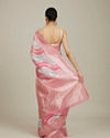 Mohey Women Pink Light Blue Leaf Patterned Saree image number 4